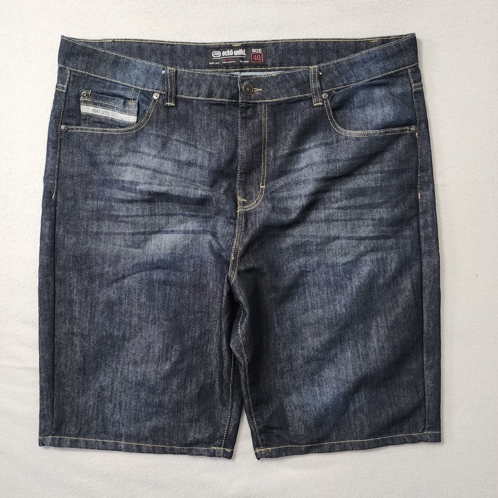 Vintage Y2k Ecko Unltd Jorts Mens 40 Dark Wash Blue Fade Skater Grunge Shorts